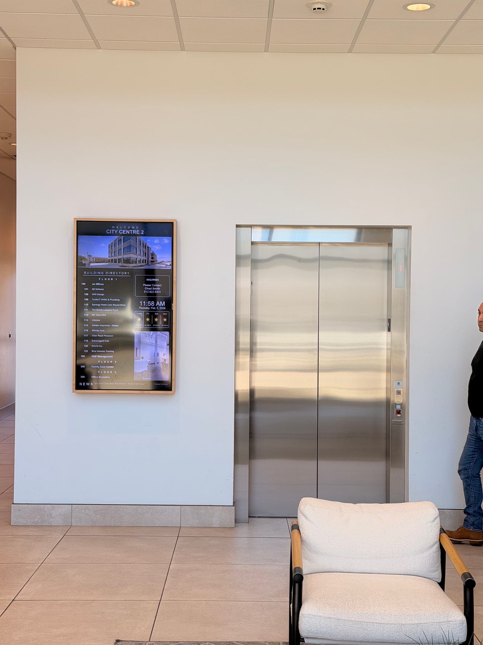Building lobby at City Centre 2 in Round Rock with digital directory